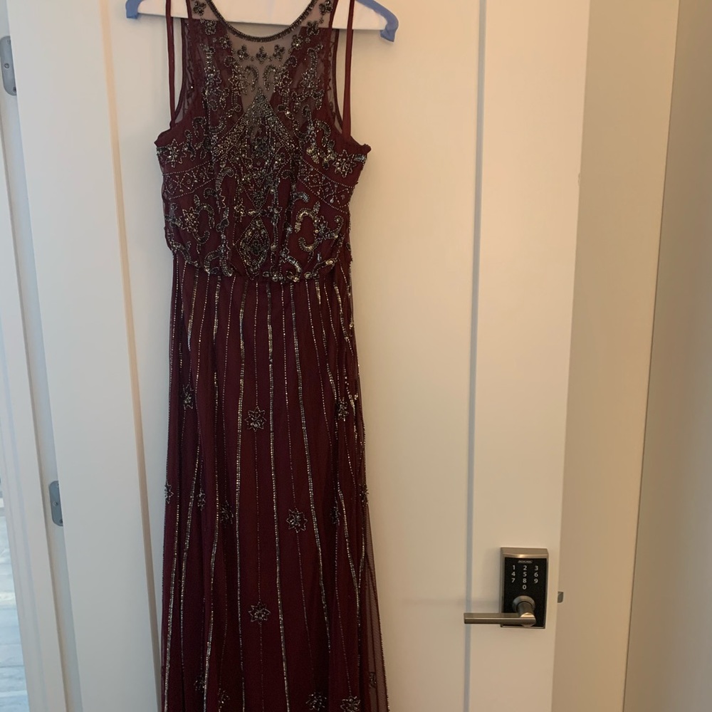 BHLDN Amanda burgundy beaded gown